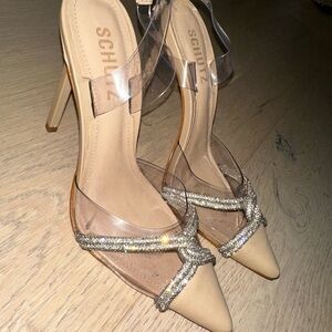 SCHUTZ Women's Beige and Glitter Heels